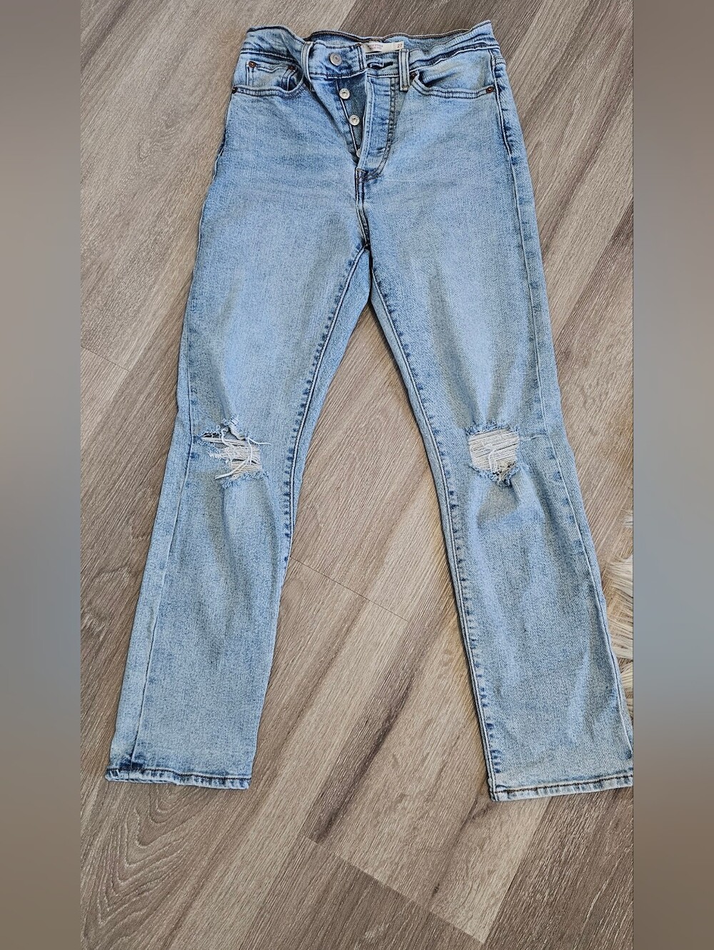 Levi's Light Blue Straight Leg Jeans with Knee Rips